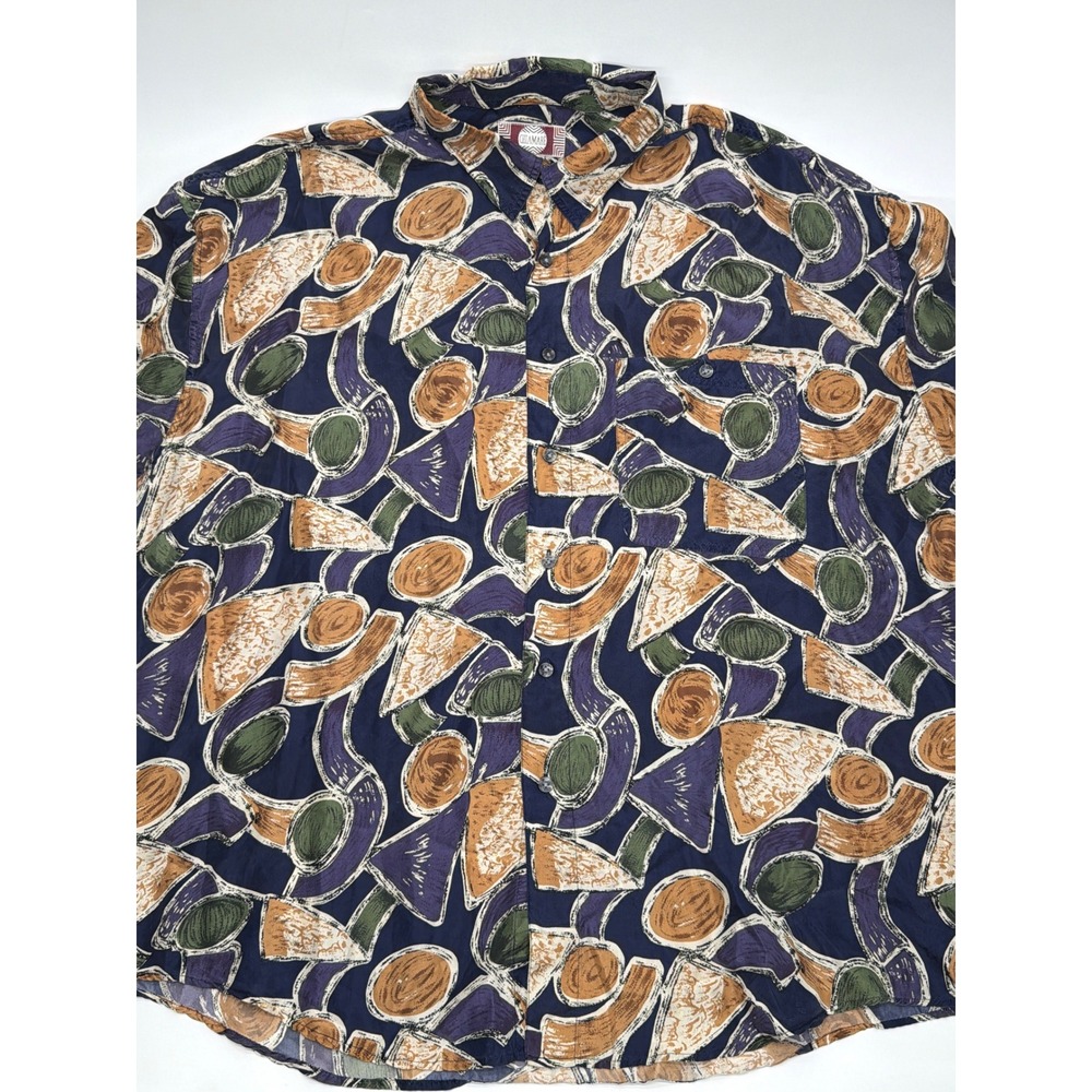 Chiamare 100% Silk Men's XL Cool Design Short Sleeve Collared Button Down